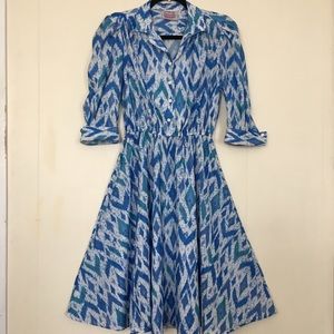 Vtg Homemade? Shirt Dress Secretary Ikat Tiedye